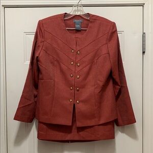 Koret Size 14 Petite Salmon Colored Suit Jacket and Skirt Set -Machine Washable